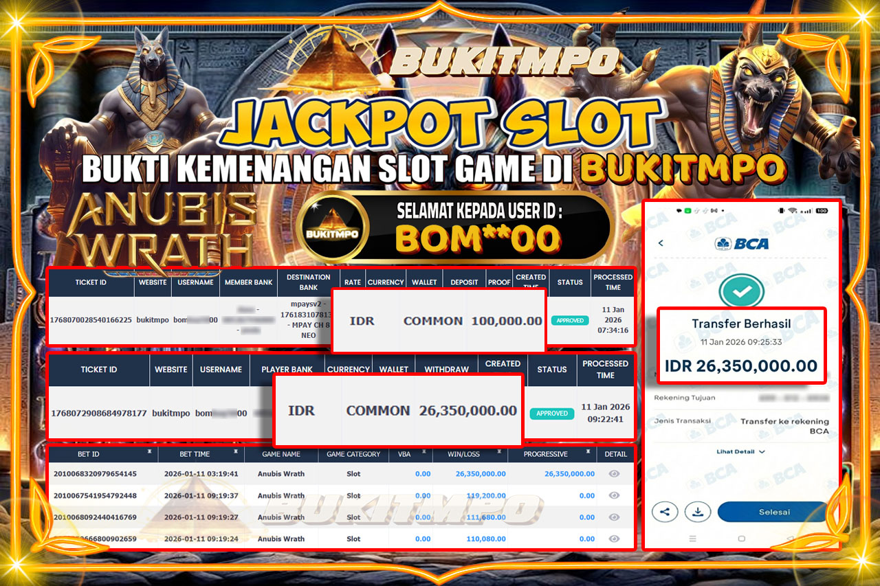 BUKITMPO JACKPOT ANUBIS WRATH - PG SOFT Rp.26.350.000,- LUNAS
